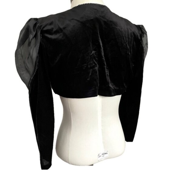Vintage Black Velvet Bolero / Cropped Blazer w/ Sheer Shoulders - Small - Picture 6 of 8